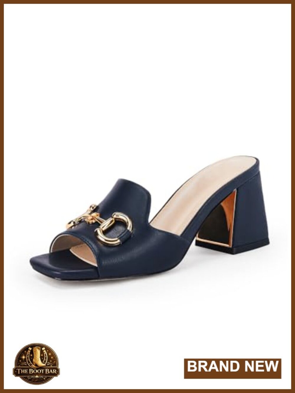 Women's Peep Toe Chunky Heel Mules Slides Metal Chain Slip-On Sandals